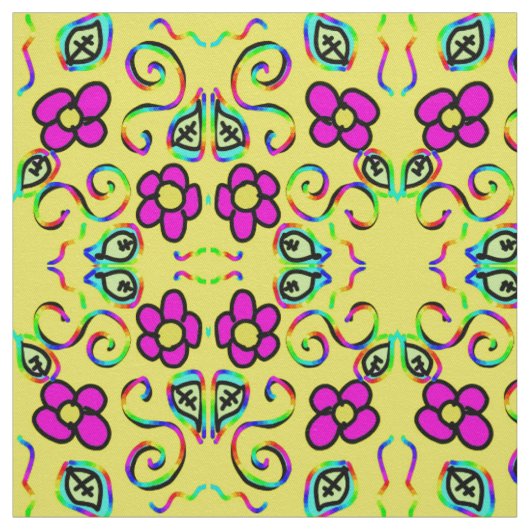 Tissu fleurs joyeux jaune arrière - plan (Échantillon)