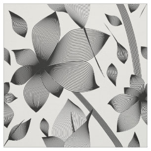 Tissu Fleurs linéaires en motif noir et blanc