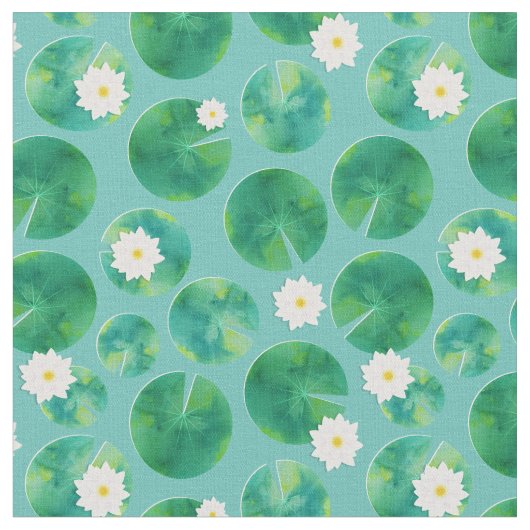 Tissu Fleurs Lys d'Eau Blanche & Motif Lily Pad (Fermer)