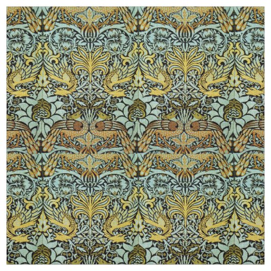 Tissu FLEURS, PEACOCKS ET DRAGONS, Brown Jaune Gris (Échantillon)
