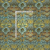 Tissu FLEURS, PEACOCKS ET DRAGONS, Brown Jaune Gris (Carreau)