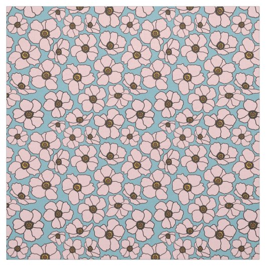 Tissu Fleurs rose et bleu Boho  (Échantillon)