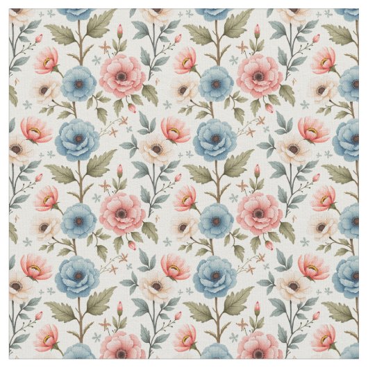 Tissu Fleurs rose et bleu doux (Fermer)