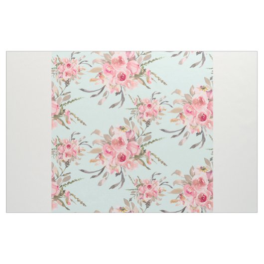 Tissu Fleurs rose pâle sur bleu clair (Yard)