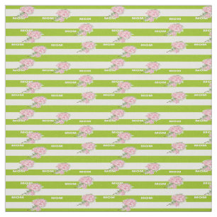 Tissu Fleurs roses à rayures vertes et blanches