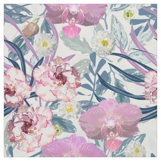 Tissu Fleurs roses et orchidée (Échantillon)