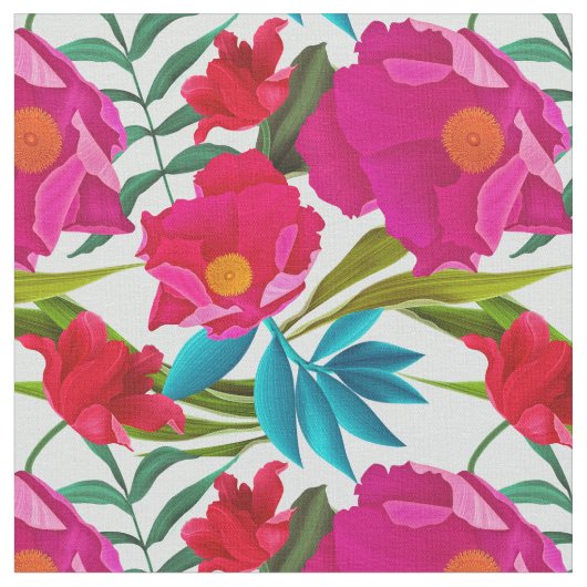 Tissu Fleurs Roses Et Rouges (Fermer)