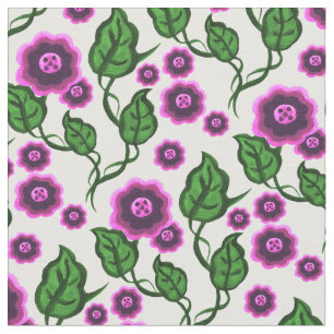 Tissu Fleurs roses/feuille vert/art populaire floral