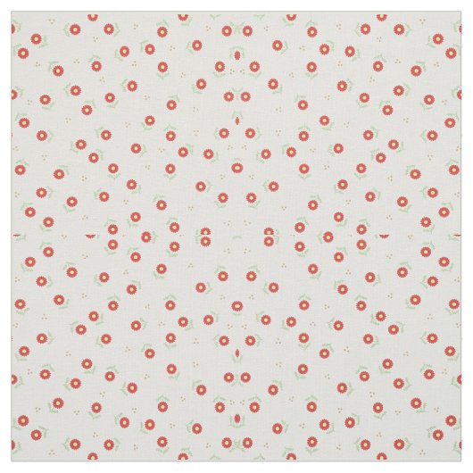Tissu Fleurs rouges blanches et vertes (Échantillon)
