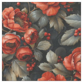 Tissu Fleurs rouges en noir (Fermer)