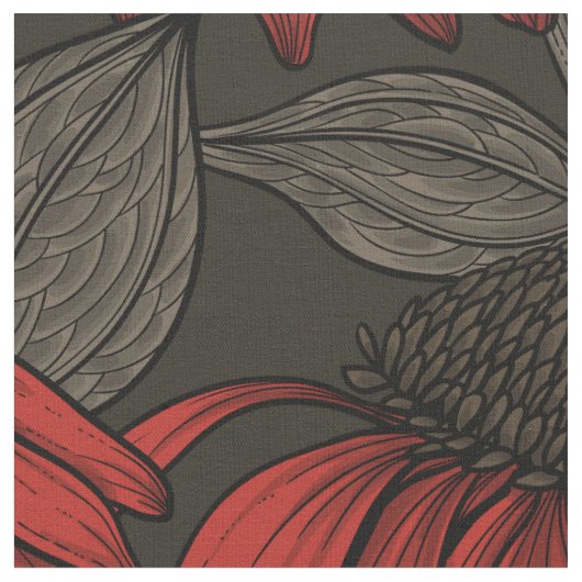 Tissu Fleurs rouges sur marron (Fermer)