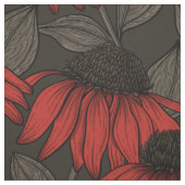 Tissu Fleurs rouges sur marron (Échantillon)