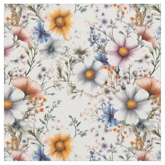 Tissu Fleurs sauvages en blanc (Fermer)
