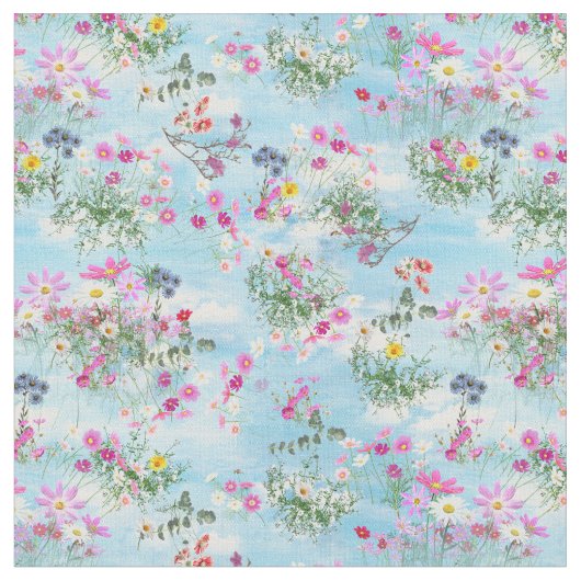 Tissu Fleurs sauvages sur un ciel bleu (Fermer)