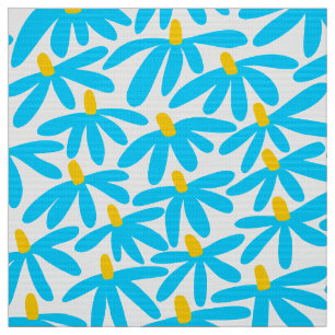 Tissu Fleurs stylisées - Bleu ciel, ambre et blanc