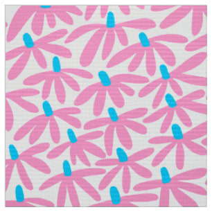 Tissu Fleurs stylisées - rose, bleu ciel et blanc