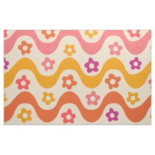 Tissu Fleurs Super mignonnes motif sur ondes rétro