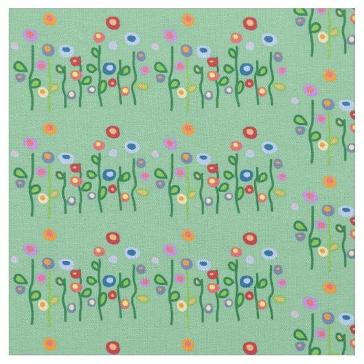 Tissu Fleurs sur fond vert (Fermer)