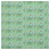 Tissu Fleurs sur fond vert (Échantillon)
