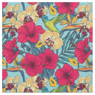 Tissu Fleurs tropicales et colibri - Botanica d'été