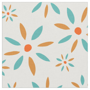 Tissu Fleurs Turquoise Et Orange Retro