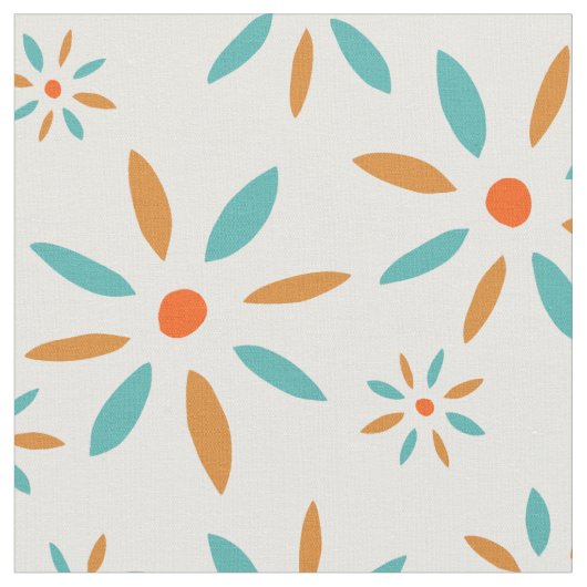 Tissu Fleurs Turquoise Et Orange Retro (Fermer)