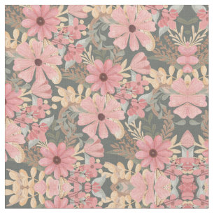 Tissu Fleurs vertes rose Sage Laisser Motif Aquarelle