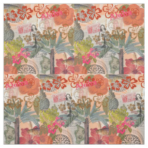 Tissu Fleurs vintages Hula Colorful Hawaiian Tropical