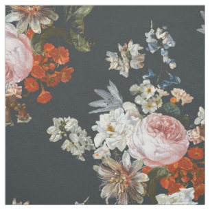 Tissu Fleurs vintages sur Arrière - plan bleu foncé