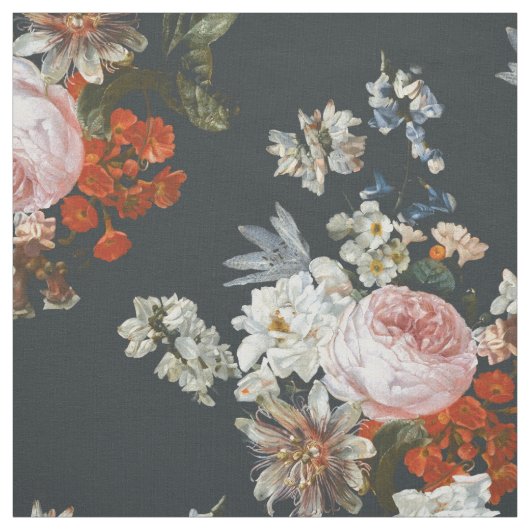 Tissu Fleurs vintages sur Arrière - plan bleu foncé (Échantillon)