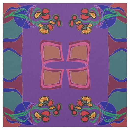 Tissu Fleurs violet/ vert /orange /jaune>Tissu (Échantillon)