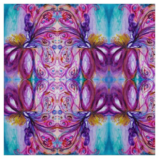 TISSU FLEUVE MORTE BLANCHE, AILES PURPLES ROSE BLEUE (Échantillon)