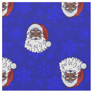 Tissu flocon bleu de Noël noir père Noël