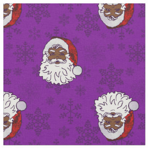Tissu flocon de Noël violet noir père Noël