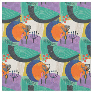 Tissu Floral Abstrait Turquoise violet Motif