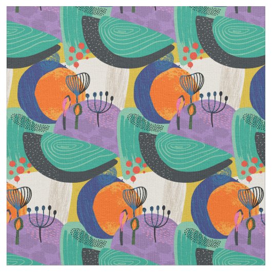 Tissu Floral Abstrait Turquoise violet Motif (Fermer)