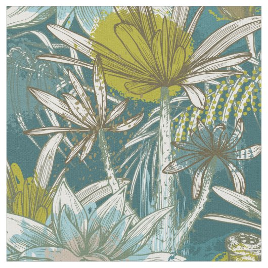Tissu Floral africain bleu vert (Fermer)
