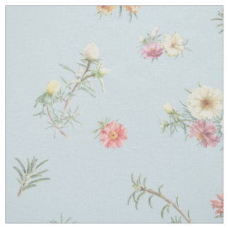 Tissu floral aquarelle en bleu doux de rose mousse