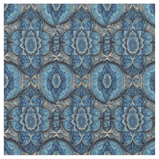 Tissu Floral bleu Abstrait et argenté (Fermer)