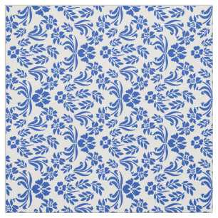 Tissu floral bleu et blanc de motif de damassé