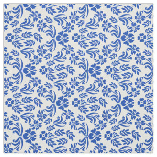 Tissu floral bleu et blanc de motif de damassé