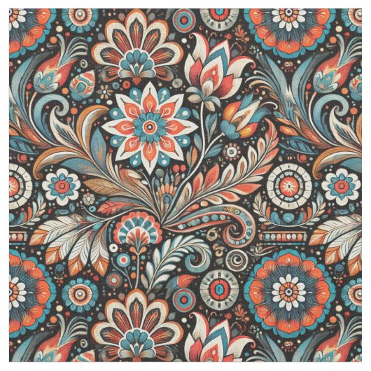 Tissu floral bohème noir (Fermer)