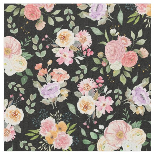 Tissu Floral Boho d'été sur noir (Fermer)