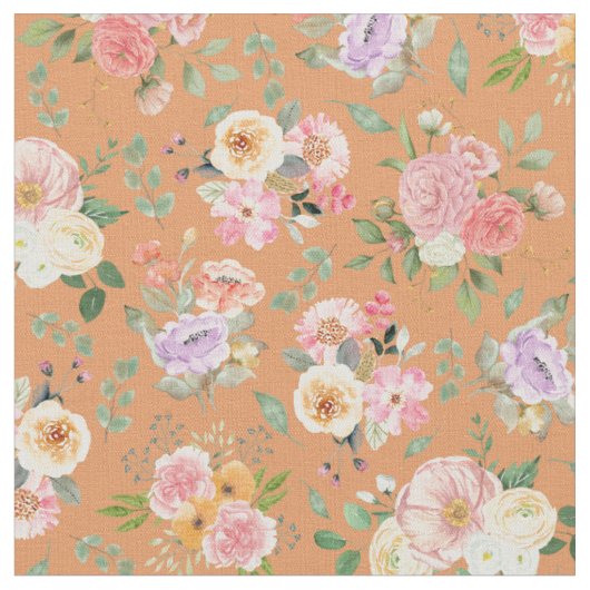 Tissu Floral Boho d'été sur Orange (Fermer)