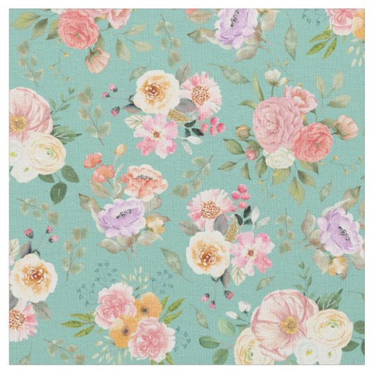 Tissu Floral Boho d'été sur vert (Fermer)