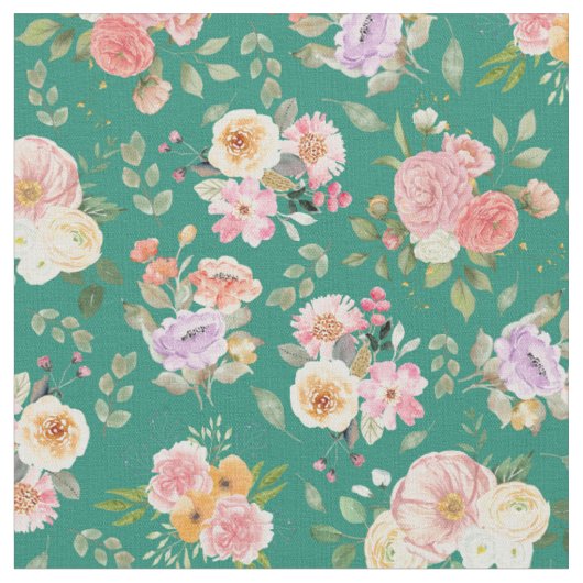 Tissu Floral Boho d'été sur vert tropical (Fermer)