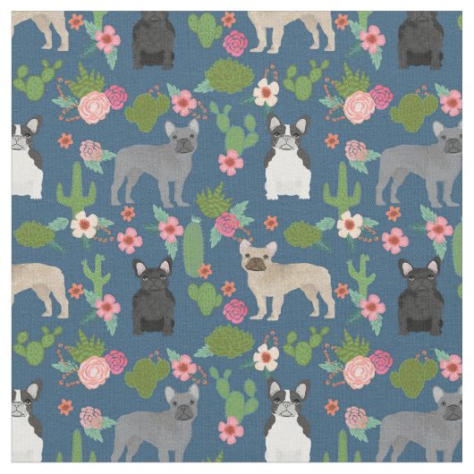 Tissu Floral de Bulldogs de Cactus (Fermer)