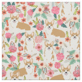 Tissu floral de corgi - crème (Fermer)