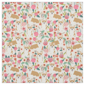 Tissu floral de corgi - crème