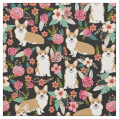 Tissu floral de corgi - noir (Fermer)